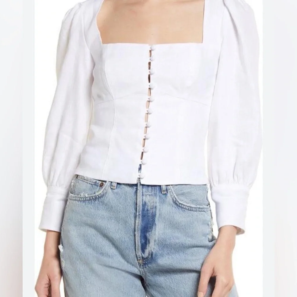 Reformation Micah Balloon Sleeve‎ Square neck linen top Sz 4/S